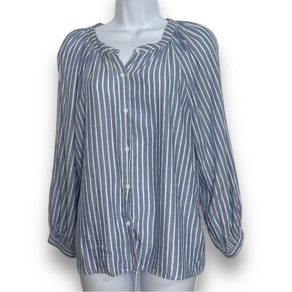 BeachLunchLounge Button Down Blouse, Blue Stripes, Small, Beach, Summer, Casual - Picture 1 of 11